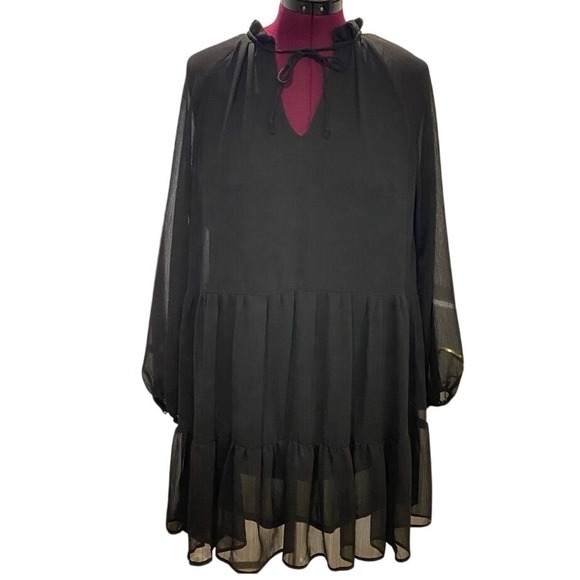 H&M Black Dress Long Sheer Sleeve Mini Dress Whimsigoth Dark Fairy Witchy |‎ M - Picture 1 of 9